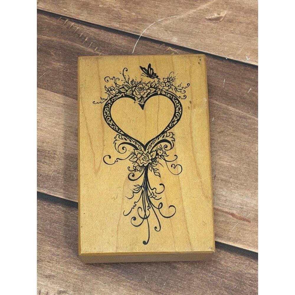 1999 PSX G-1694 FILIGREE HEART WOOD MOUNTED RUBBER STAMP VALENTINE FRAME